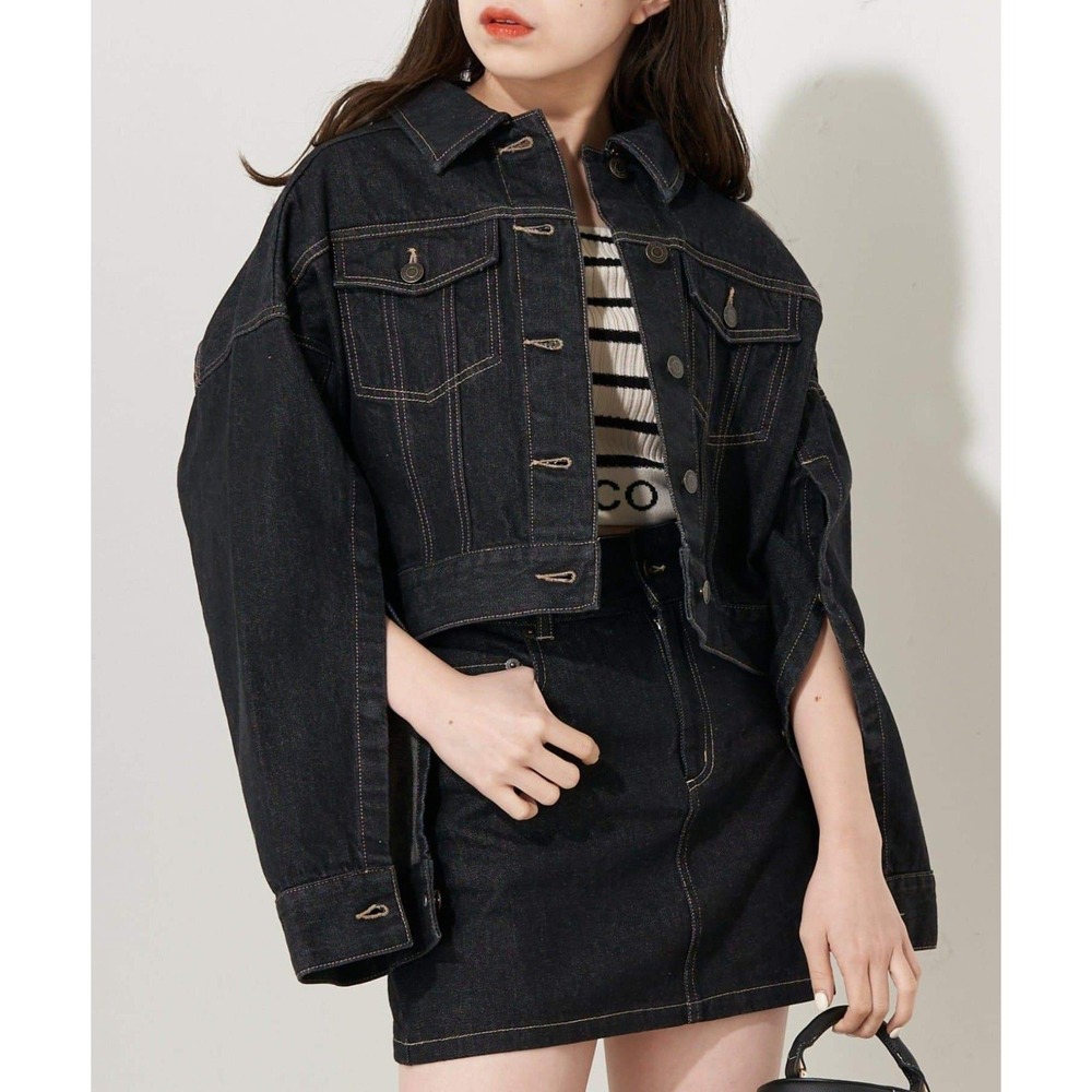 Chico Cropped Convertible Denim Cape Jacket Dark Wash Black Size F - Picture 4 of 13